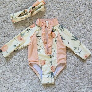 Jessica Simpson Floral Peach Kids One Piece Swimsuit